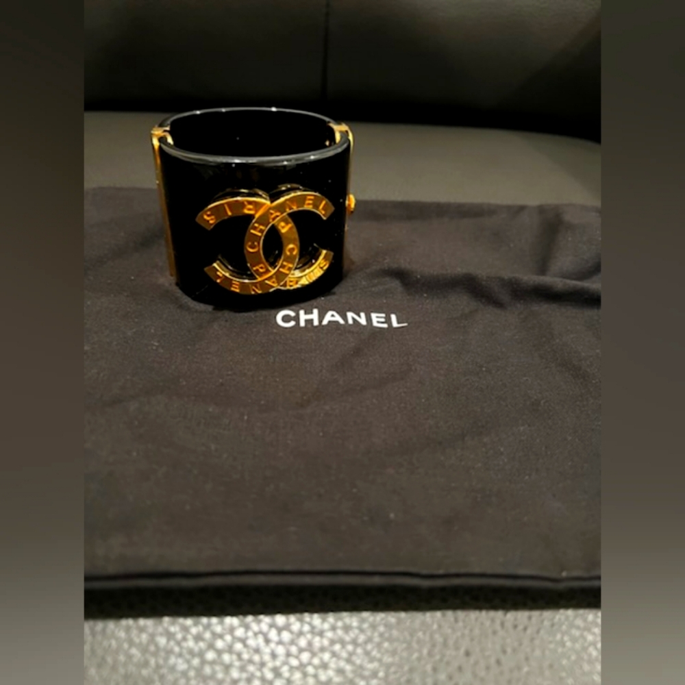 Chanel Black and Gold Cuff Bracelet
